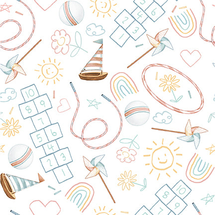 Boho Buddies: WHITE FUN & GAMES Fabric (1/2 yd)