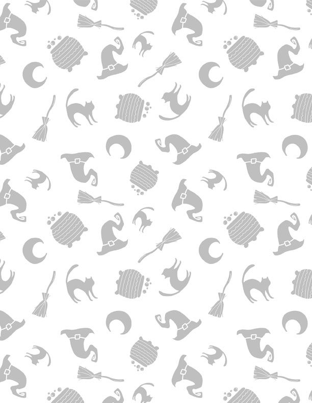 Spooky Spectacle: WITCHES BREW All Over White on White Fabric (1/2 yd)