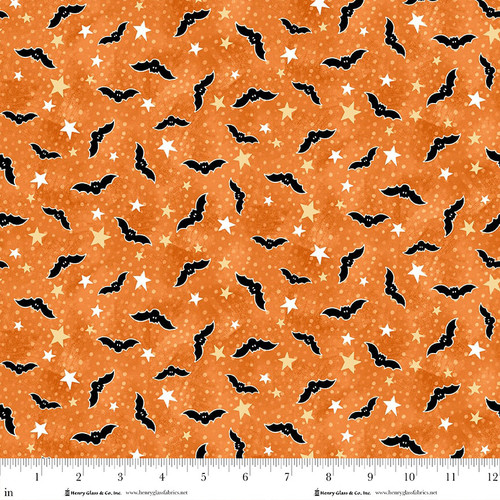 Ghosts in the Graveyard: BATS GLOW ORANGE Fabric (1/2 yd)