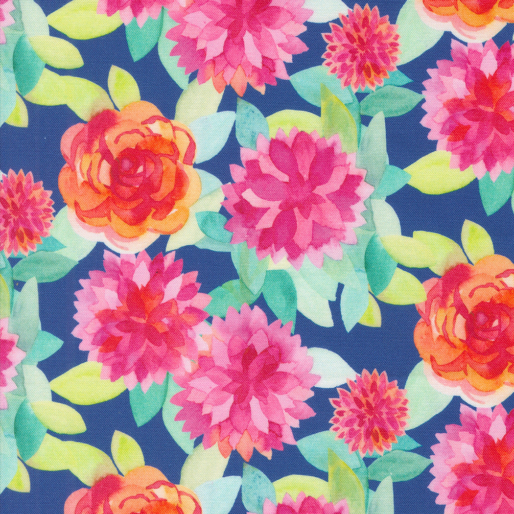 Flower Patches: SAPPHIRE (Faceted Flower Florals Watercolor) Fabric by Amarilys Henderson (1/2 yd)