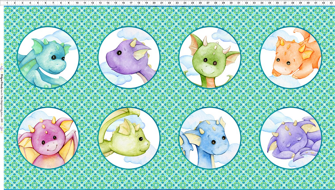 DRAGON FRIENDS CIRCLE Fabric Panel