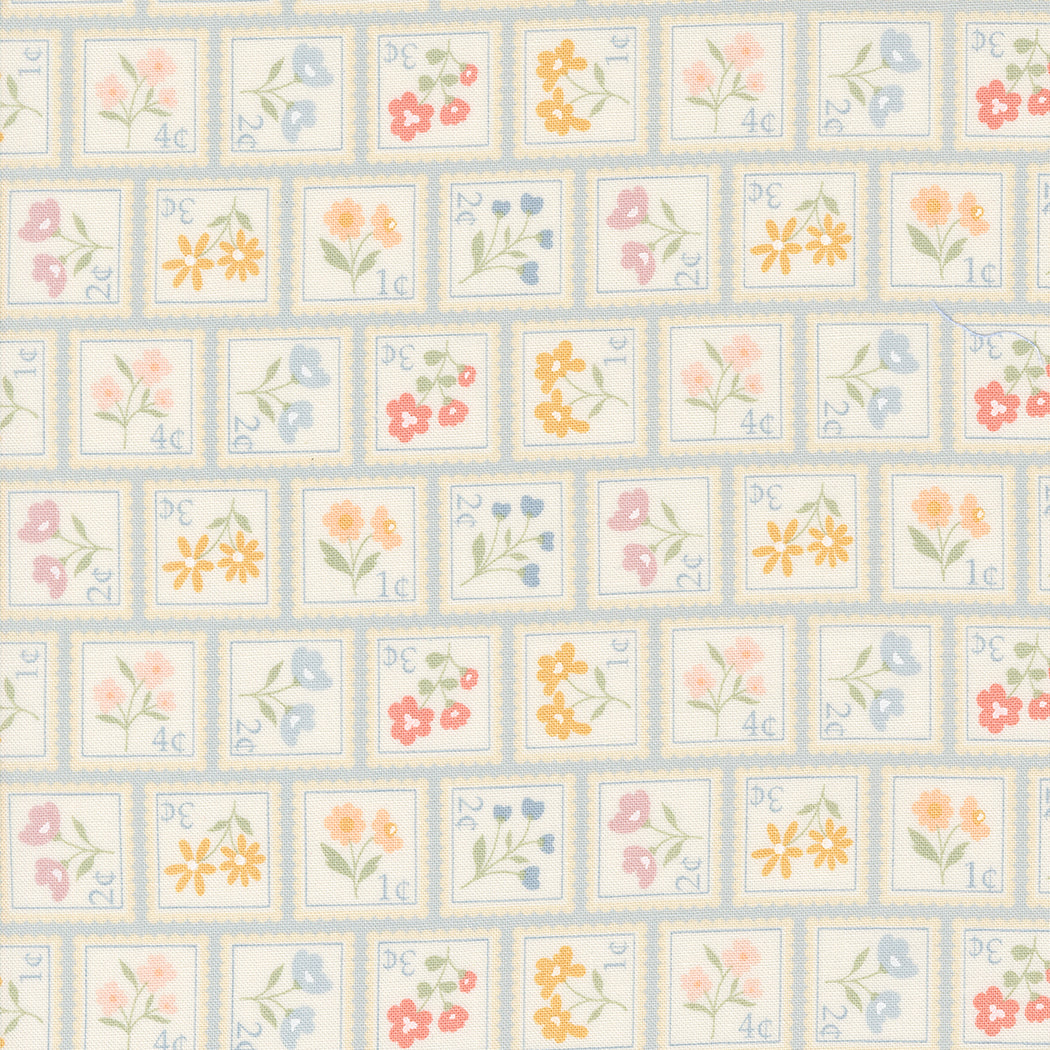 Cottage Charm: POWDERED BLUE Sweet Stamps Flower Fabric (1/2 yd) by My Sew Quilty Life