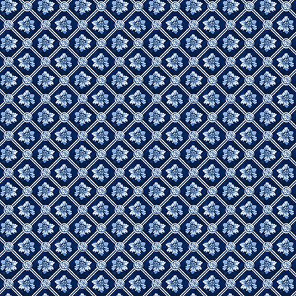 English Blue & White: NAVY GEOMETRIC Fabric (1/2 yd)