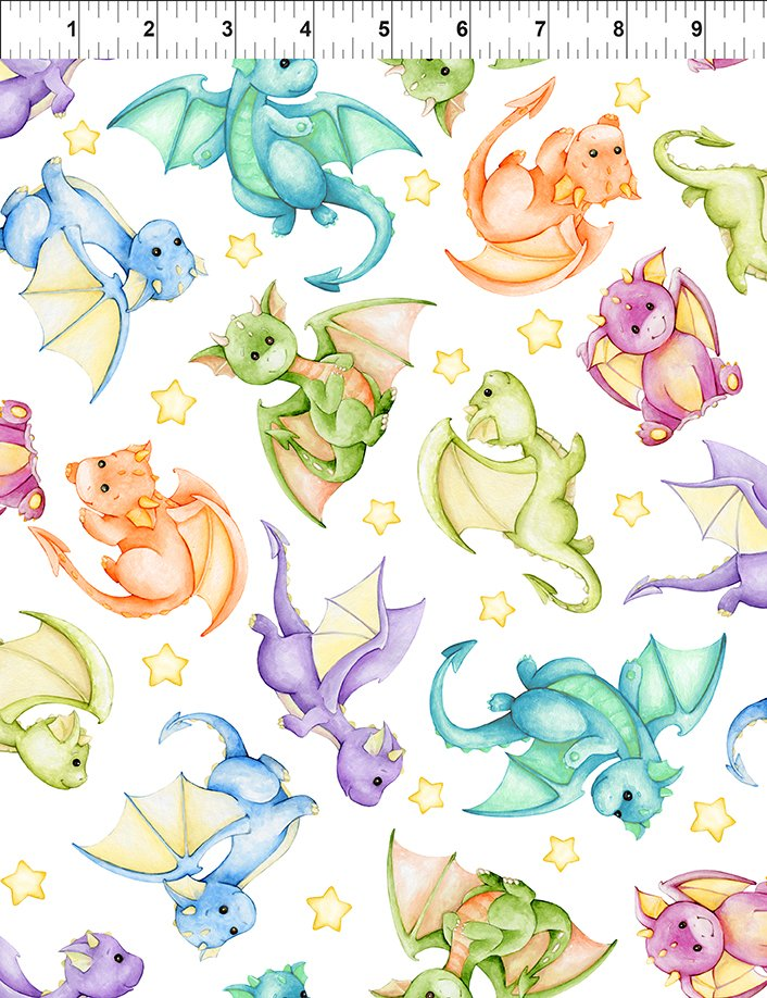 Dragon Friends: DRAGONS MULTI Fabric (1/2 yd)
