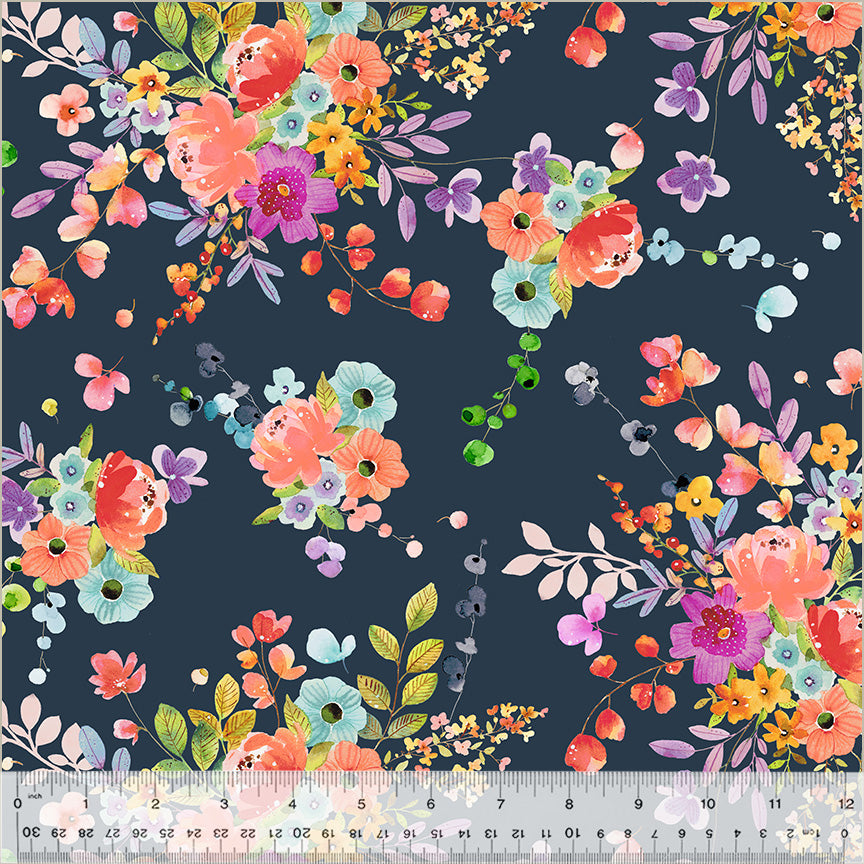 Wild Meadow: BOUNTIFUL BOUQUETS, NAVY Fabric (1/2 yd.)