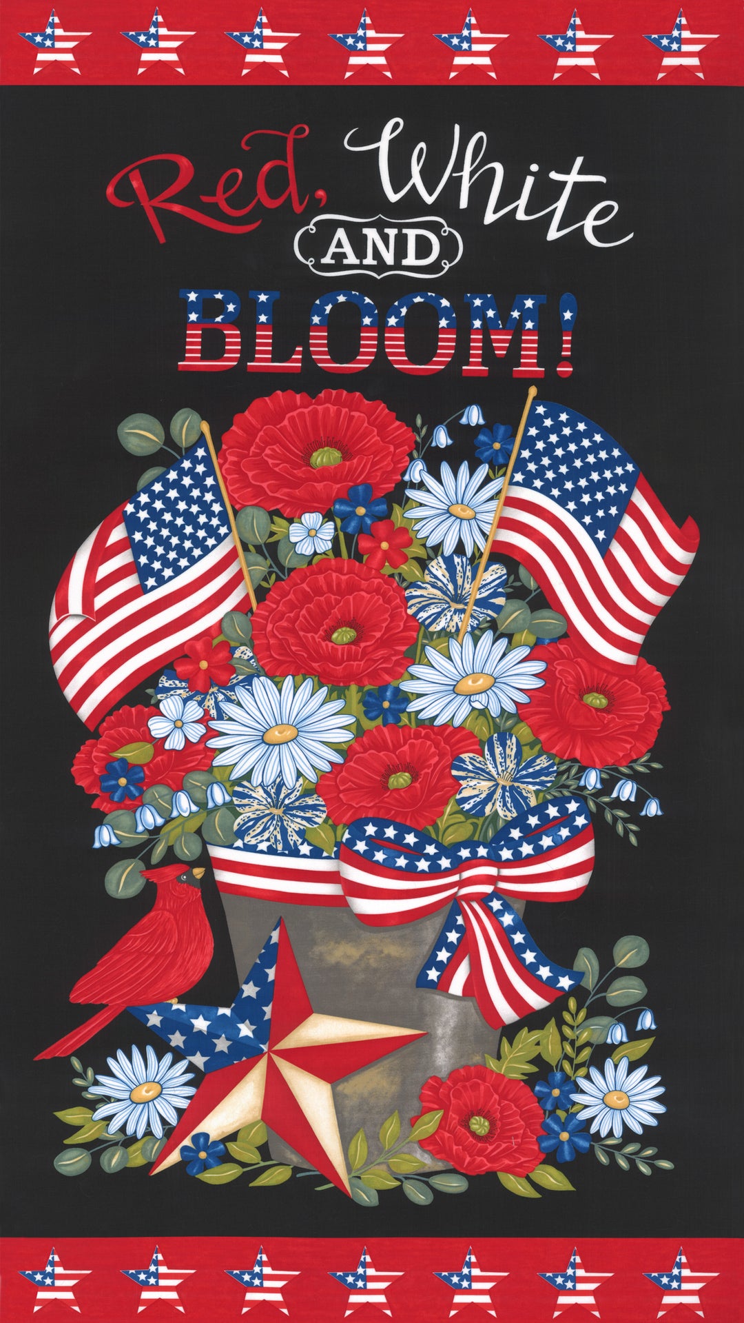 Red White & Bloom: BLACK PANEL Fabric by Deb Strain