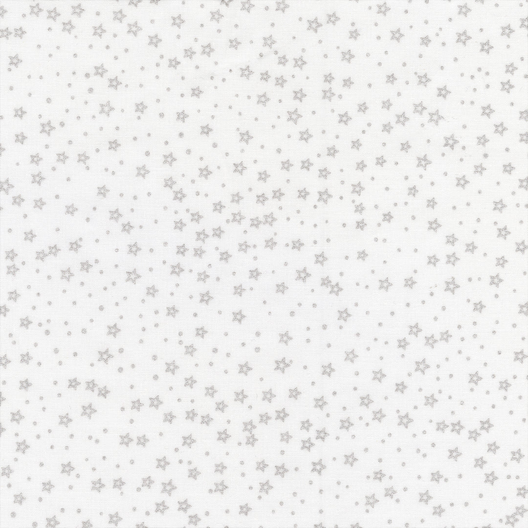 Becolourful: SILVER STARS WHITE Fabric (1/2 yd)