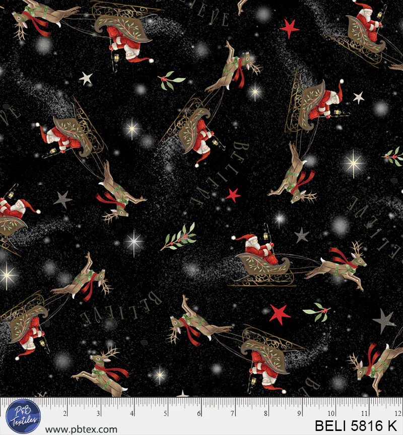 Believe: SANTA'S SLEIGH ALLOVER Fabric (1/2 yd)