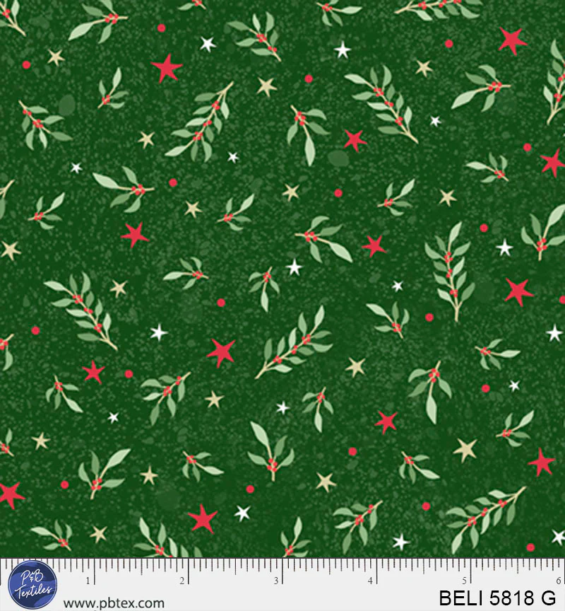 Believe: TOSSED SPRIGS and STARS Green Fabric (1/2 yd)