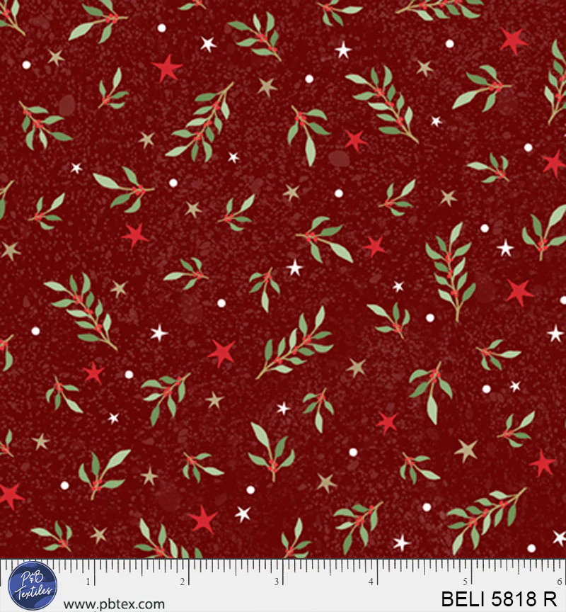 Believe: TOSSED SPRIGS and STARS Cranberry Fabric (1/2 yd)