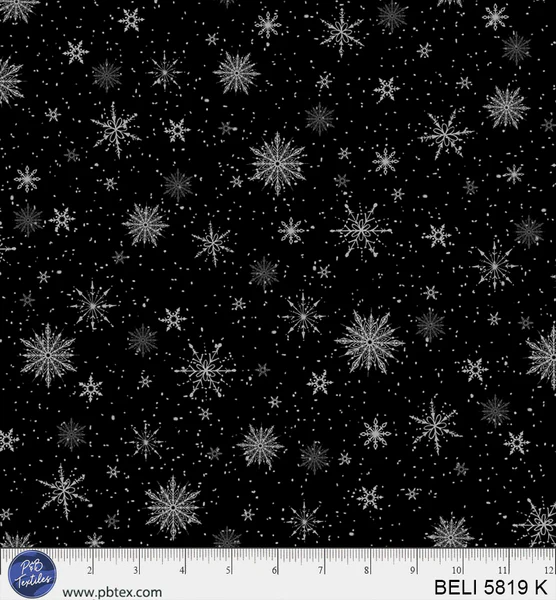 Believe: SNOWFLAKE ALLOVER BLACK Fabric (1/2 yd)