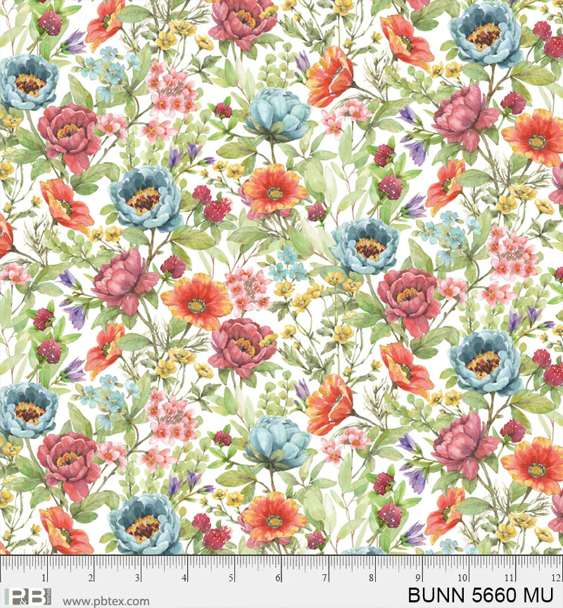 Bunnies and Blooms: ALLOVER FLORAL (1/2 yd)