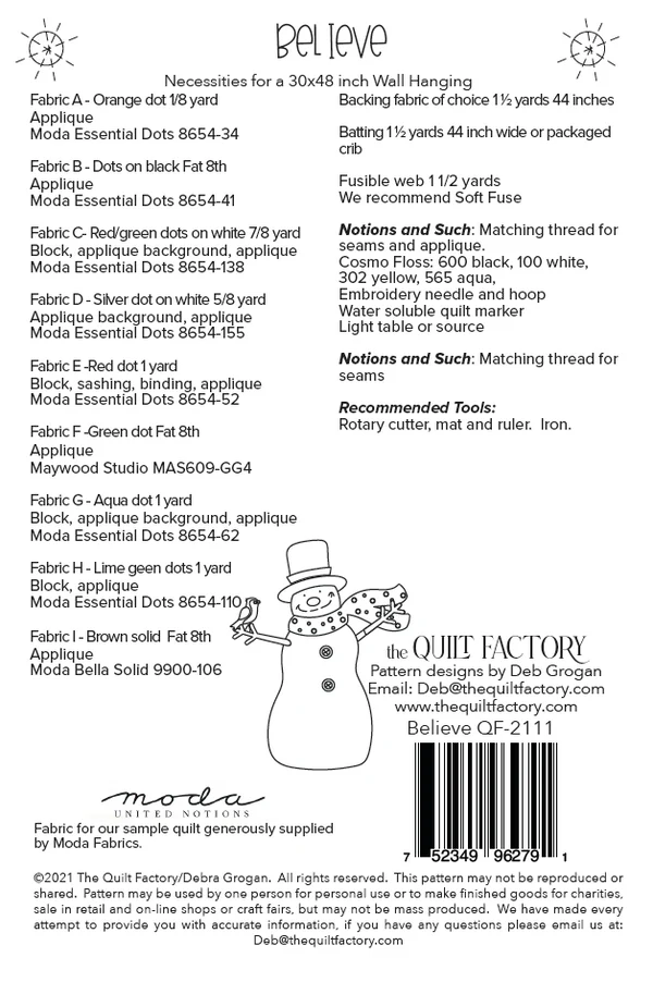 BELIEVE Quilt Pattern by The Quilt Factory