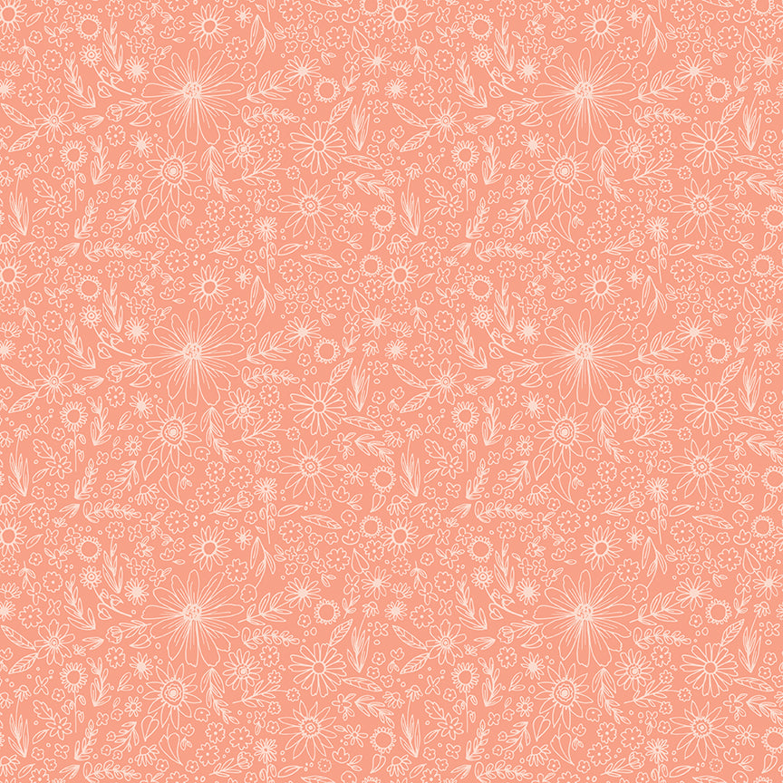 Homemade: OUTLINED FLOWERS CORAL Fabric C13722-CORAL (1/2 Yd.)