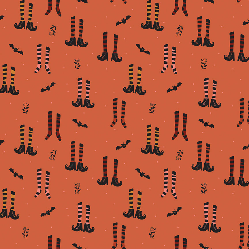 Little Witch: WITCHES SOCKS Fabric C14561-PUMPKIN (1/2 yd.)