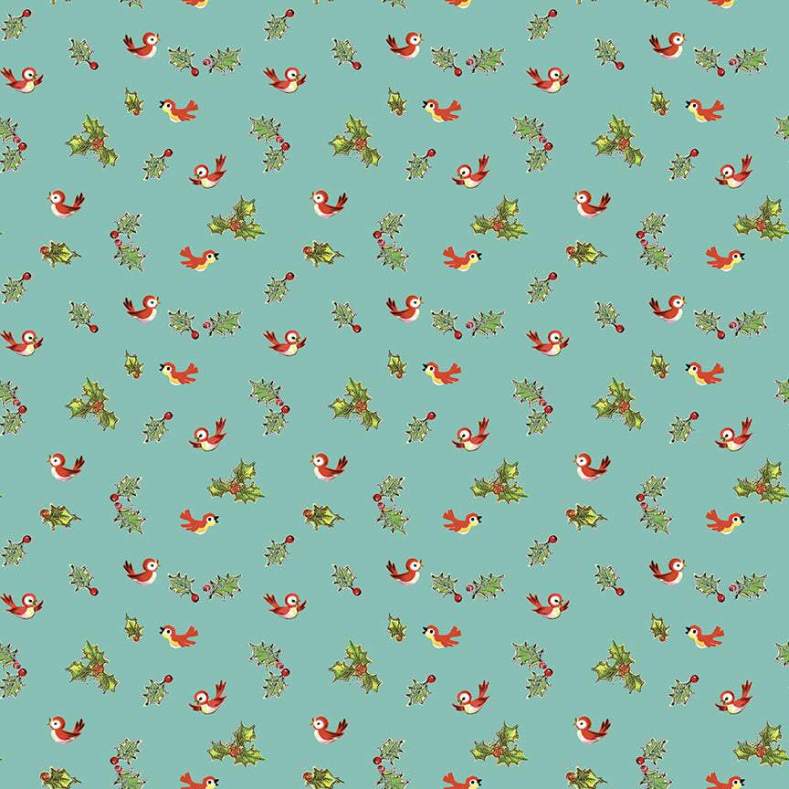 Jingle Bells: COTTAGE HOLLY BIRDS Fabric C14835-COTTAGE (1/2 yd.)