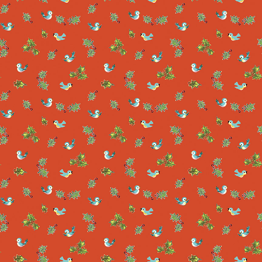 Jingle Bells: HOLLY BIRDS RED Fabric C14835-RED (1/2 yd.)