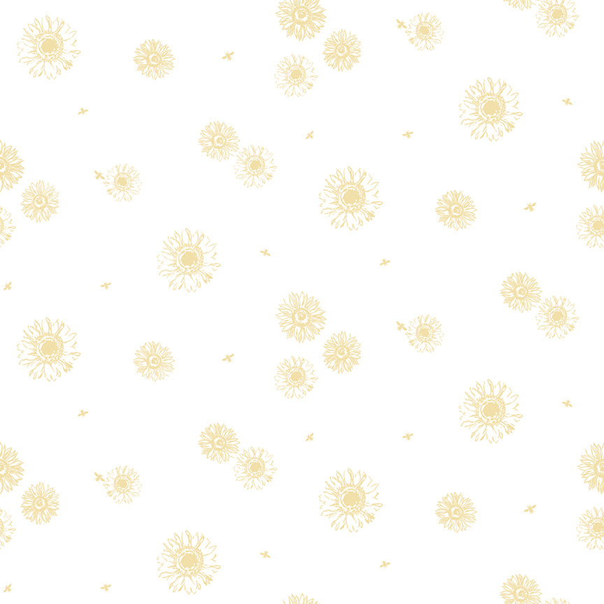 Honey Bees and Flowers Please: TONAL SUNFLOWERS - WHITE Fabric (1/2 Yd.)