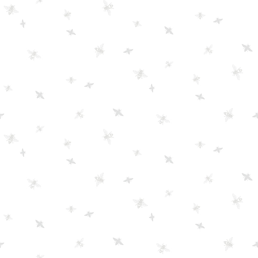Honey Bees and Flowers Please: BEES White-on-White Fabric (1/2 Yd.)