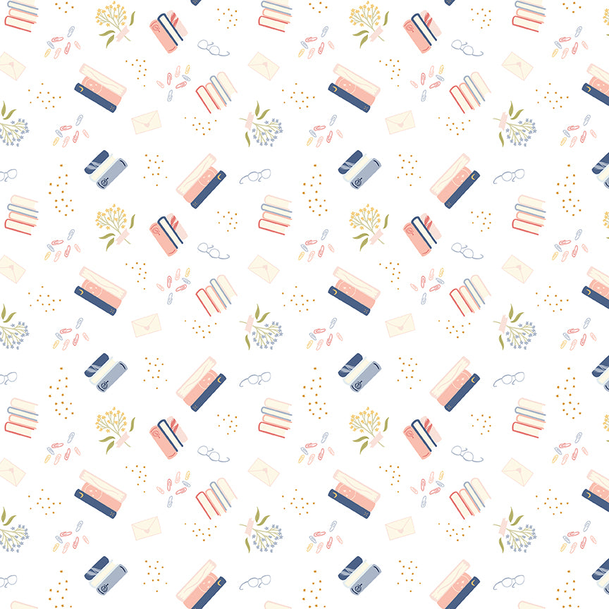 Between the Pages: BOOKISH LIFE WHITE Fabric (1/2 yd)