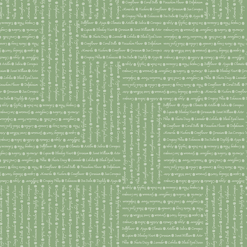 Perennial: WORDS GREEN Fabric (1/2 yd)