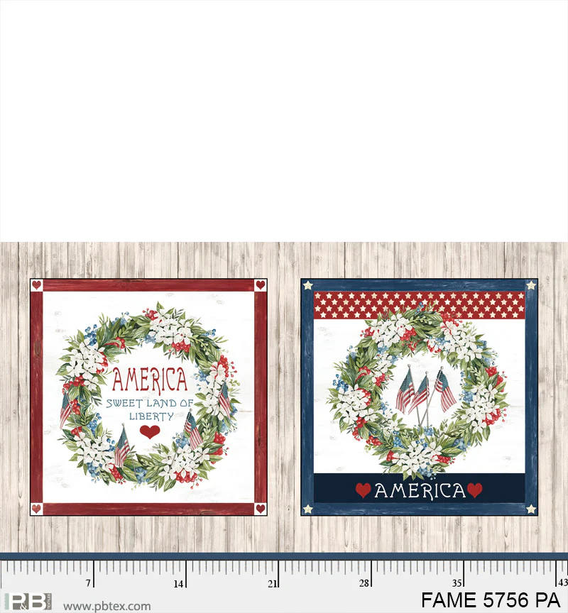 Farmhouse Americana: PATRIOTIC WREATH Table Runner/ Pillow 24"x 42" Panel