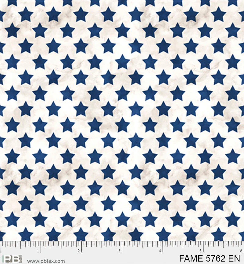 Farmhouse Americana: White with Navy SET STARS Fabric (1/2 yd)