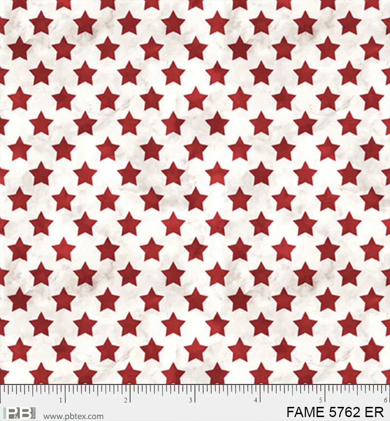 Farmhouse Americana: White with Red SET STARS Fabric (1/2 yd)