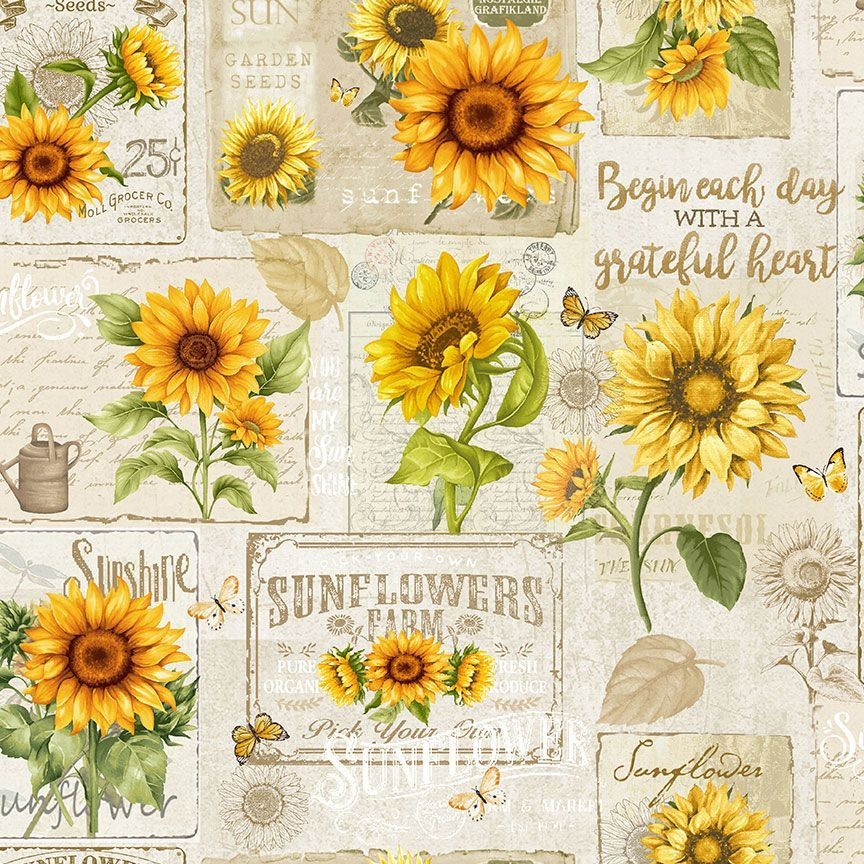 Bee & Bee Kind: SUNFLOWER COLLAGE Fabric (1/2 yd)