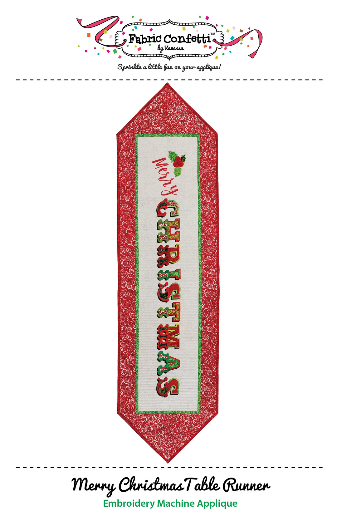 HAPPY HOLIDAYS TABLE RUNNER Machine Embroidery Pattern
