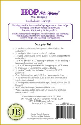 HOP INTO SPRING Wall Hanging Machine Embroidery Pattern by Janine Babich