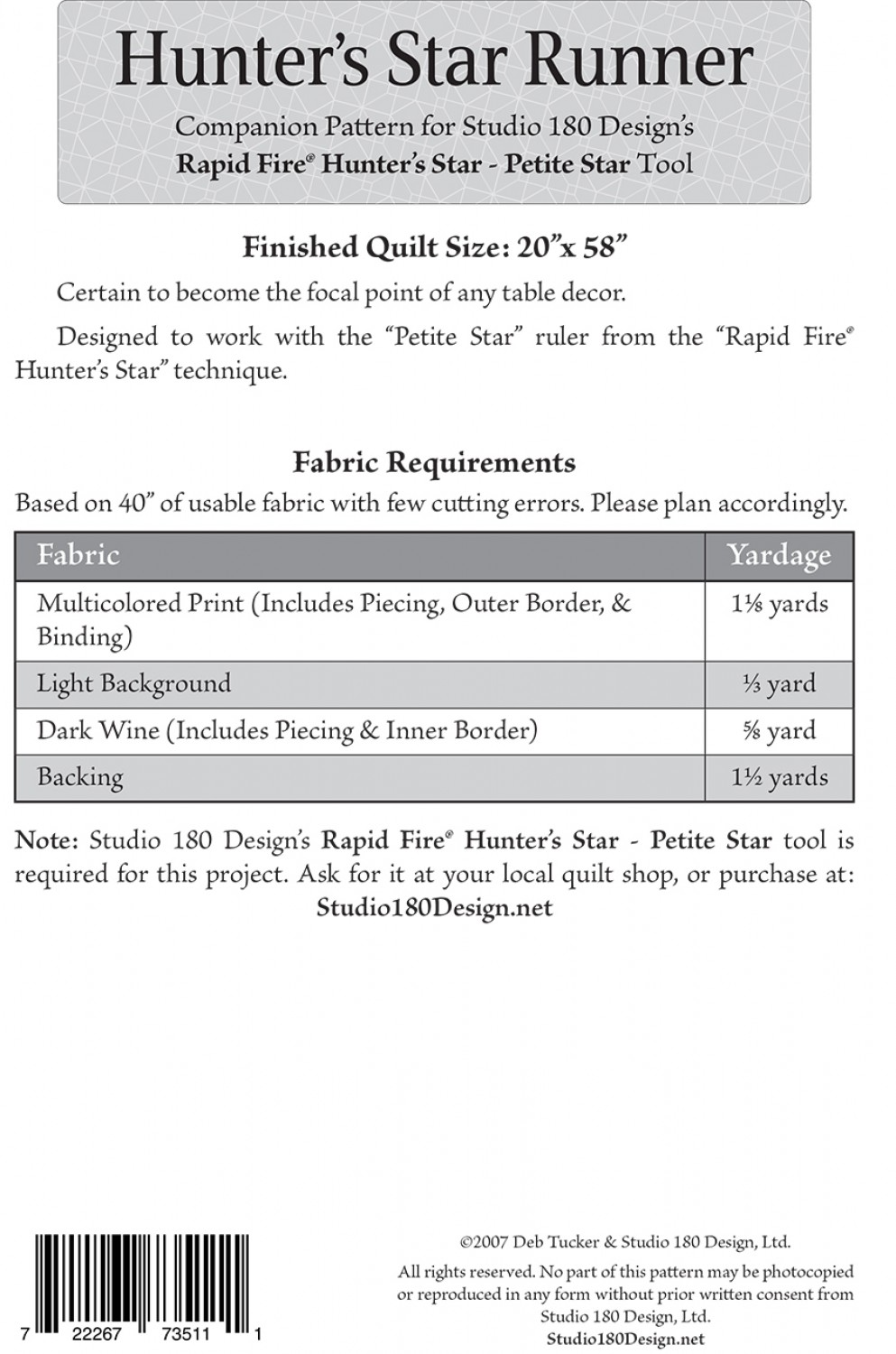 HUNTER'S STAR RUNNER Table Runner Pattern