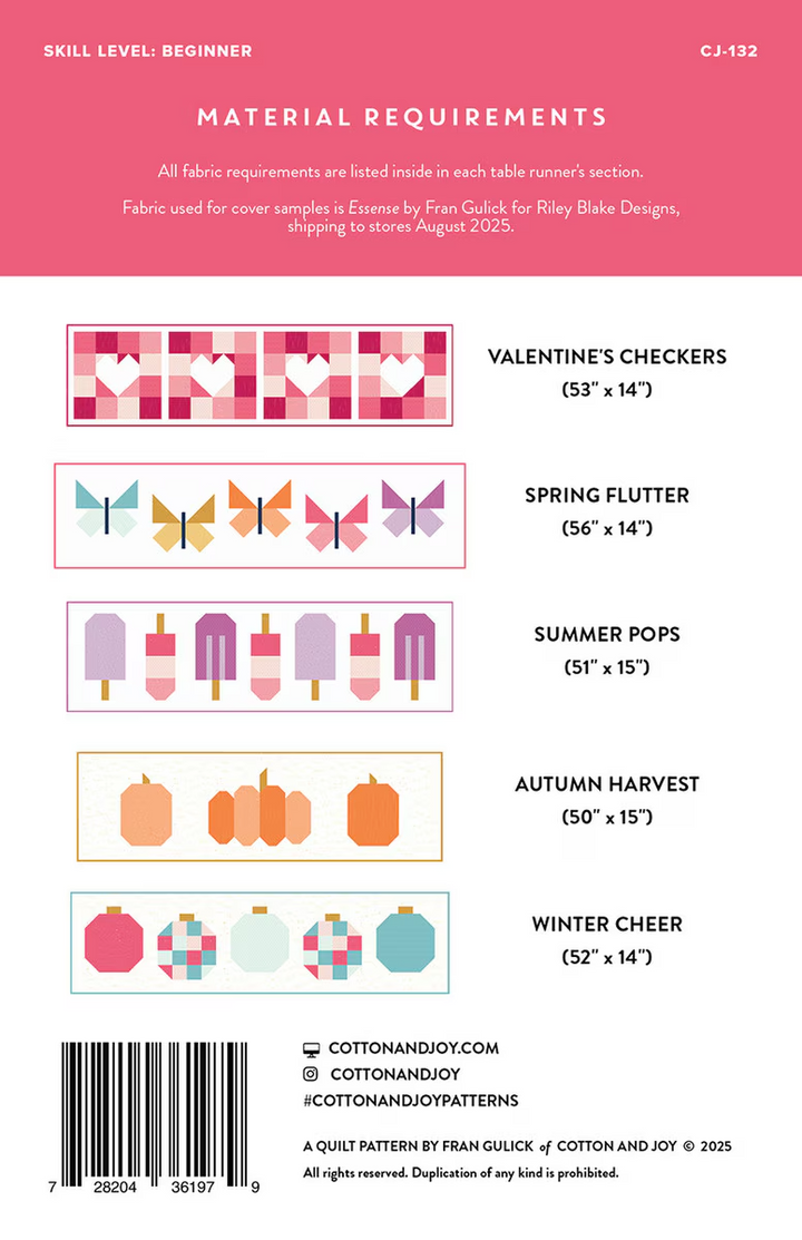 JOYFUL HOLIDAYS Table Runner Quilt Pattern by Fran Gulick