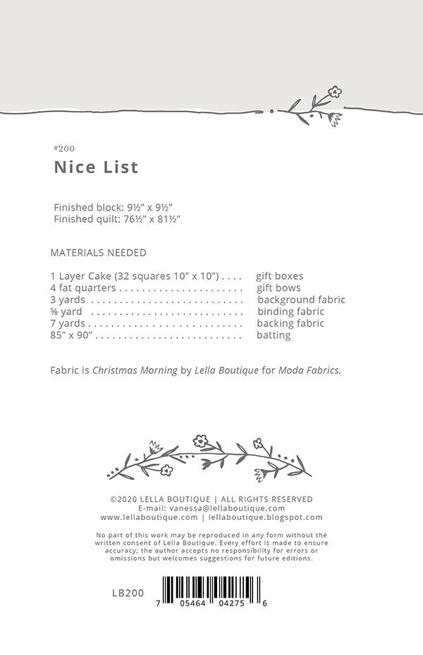 NICE LIST Quilt Pattern by Lella Boutique