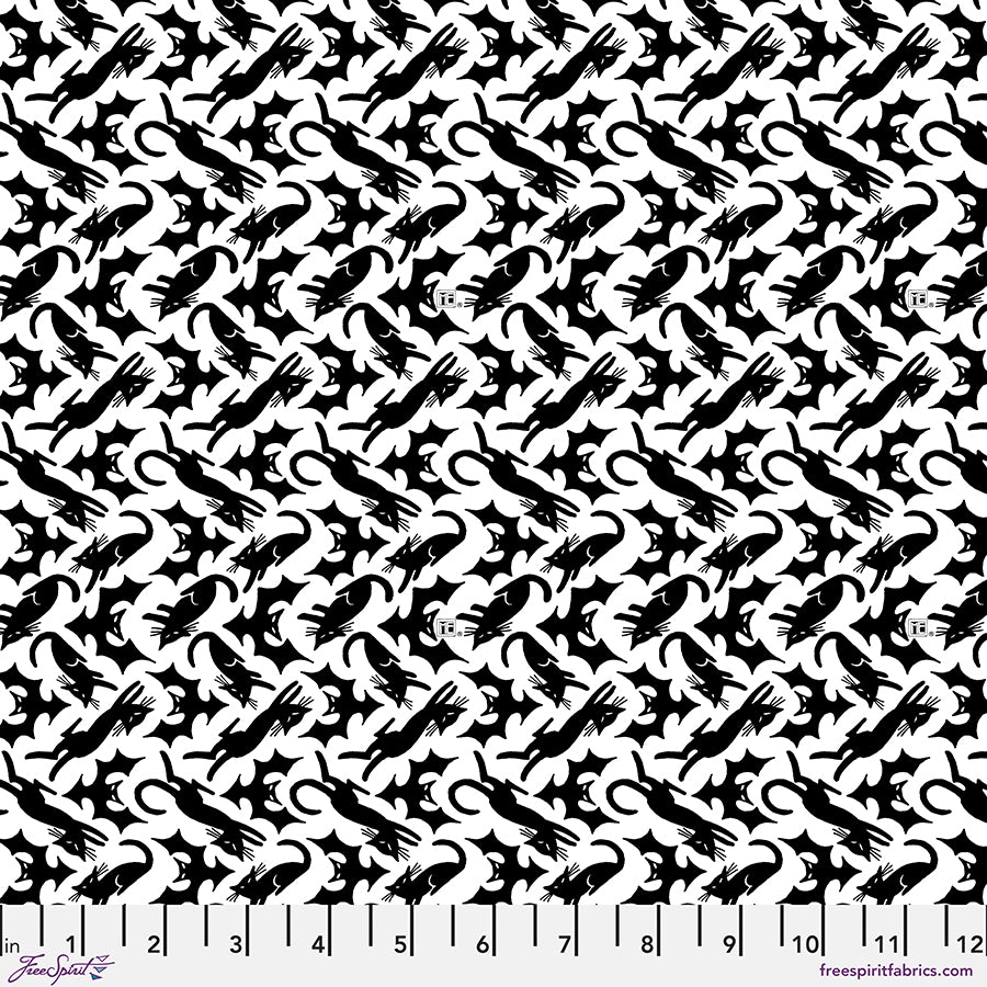 Spooky Cute Halloween: CAT SCATTER - WHITE Fabric (1/2 yd)
