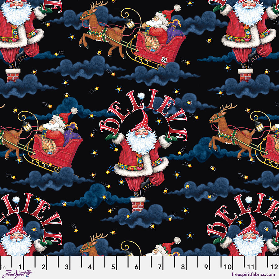 So Much Joy: BELIEVE SANTA - BLACK Fabric (1/2 yd) by Mary Engelbreit