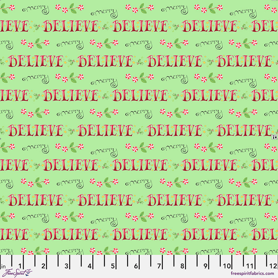So Much Joy: BELIEVE AND MERRY - LIME Fabric (1/2 yd) by Mary Engelbreit