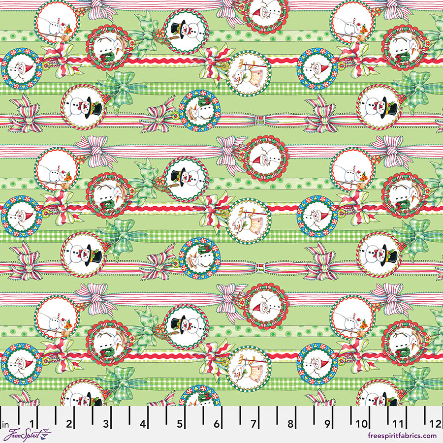 So Much Joy: SNOW PEOPLE RIBBON - Lime Fabric (1/2 yd) by Mary Engelbreit