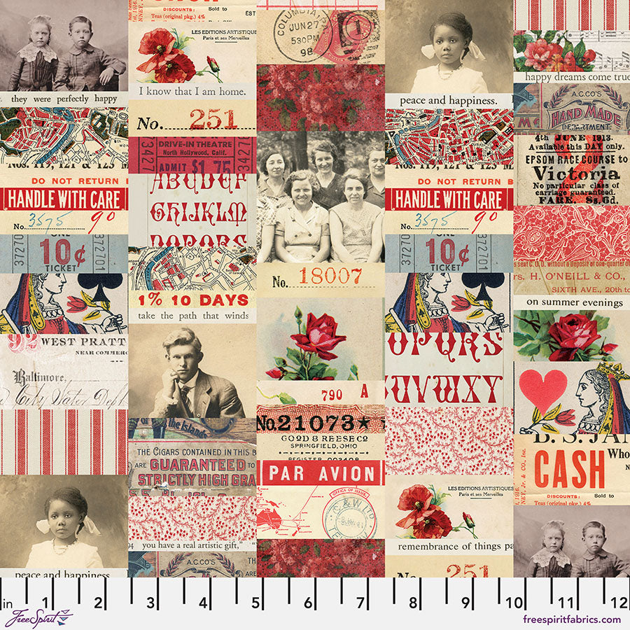 Eclectic Elements Palette: RED COLLAGE Fabric (1/2 yd.)