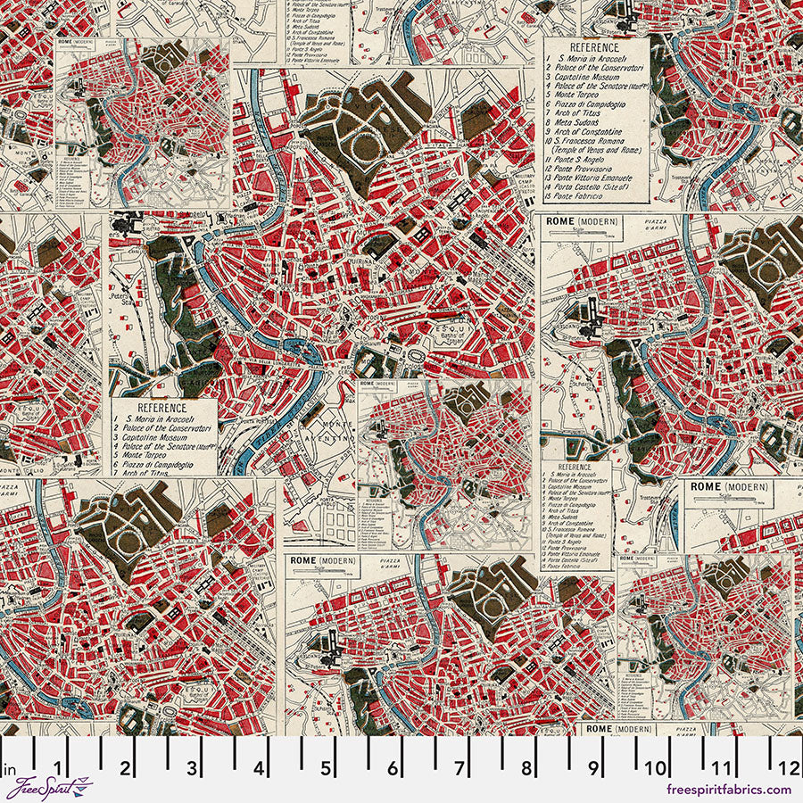 Eclectic Elements Palette: RED MAP Fabric (1/2 yd.)