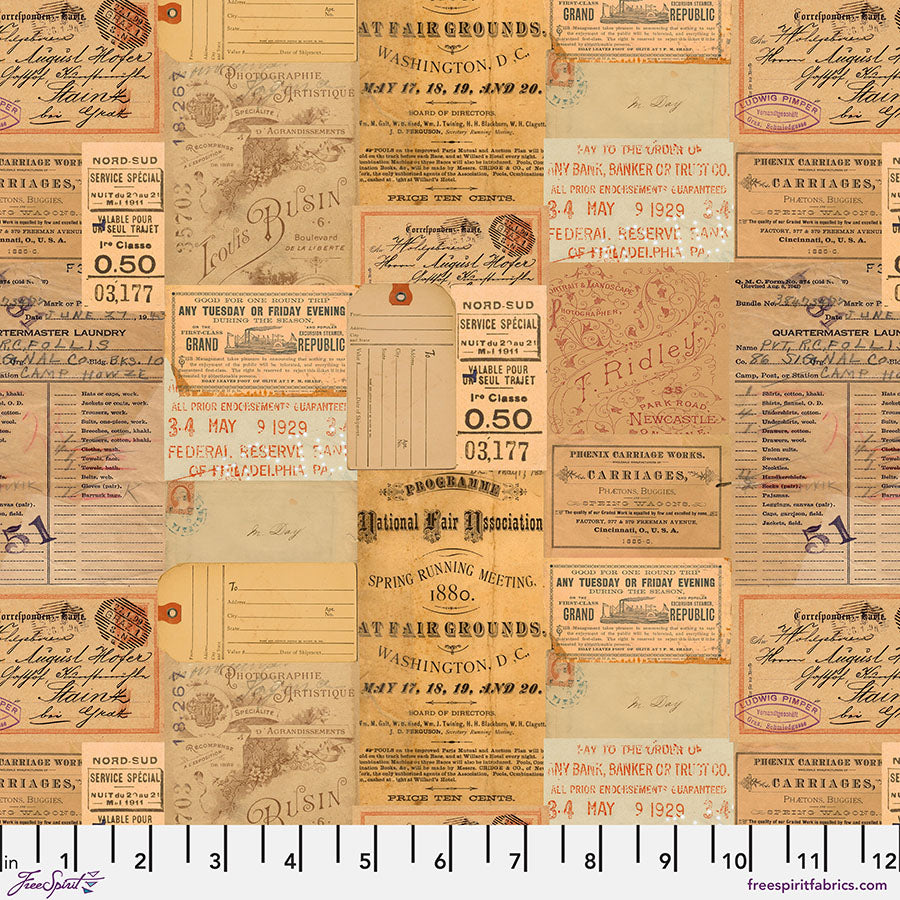 Eclectic Elements Palette: ORANGE EPHEMERA Fabric (1/2 yd.)