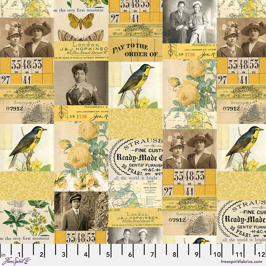 Eclectic Elements Palette: YELLOW COLLAGE Fabric (1/2 yd.)
