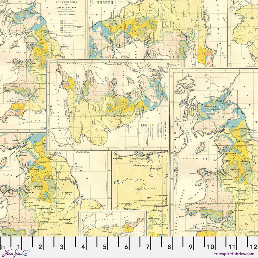 Eclectic Elements Palette: YELLOW MAP Fabric (1/2 yd.)