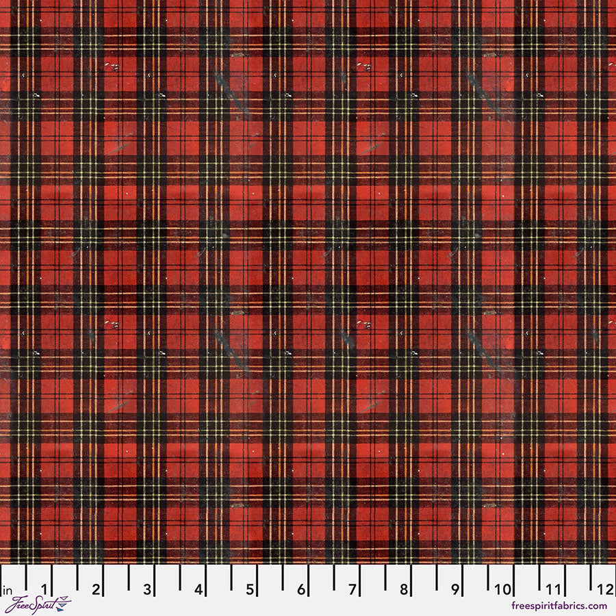 Eclectic Elements Seasonal Palette: CHRISTMAS WORN PLAID Fabric (1/2 yd) by Tim Holtz