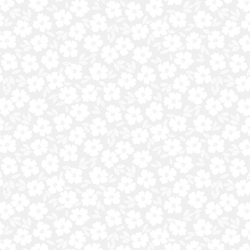 Cotton Pigment Print: POSIES- White on White Fabric (1/2 yd.)