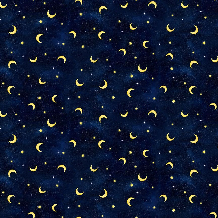 Owl Always Love You: MOONS AND STARS - NAVY (1/2 yd)