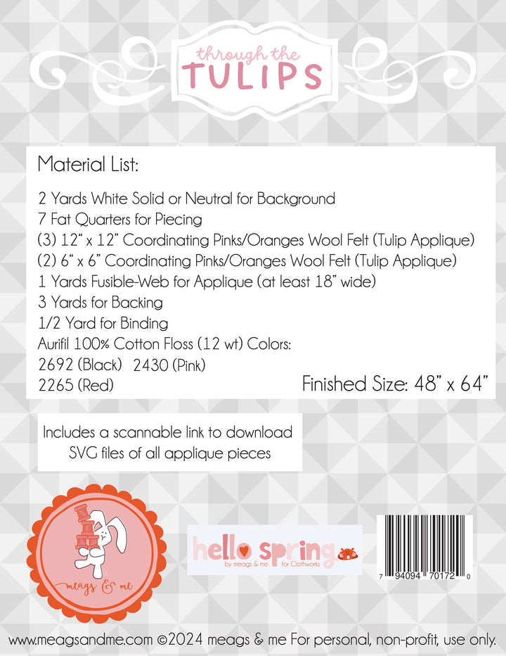 THROUGH THE TULIPS Applique Quilt Pattern by MEAGS & ME