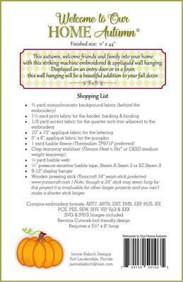 WELCOME TO OUR HOME AUTUMN Machine Embroidery Pattern by Janine Babich