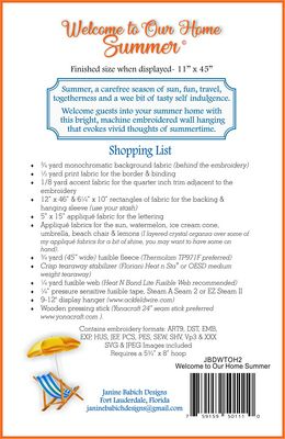 WELCOME TO OUR HOME SUMMER Machine Embroidery Pattern by Janine Babich