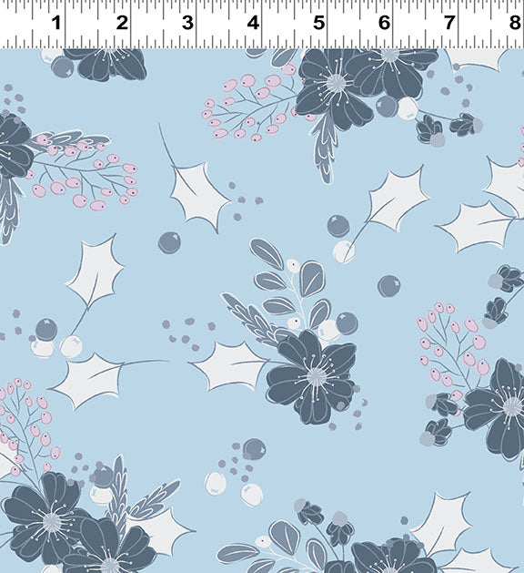 Winter Gardens: MAIN FLORAL-Light Denim Fabric by Meags & Me (1/2 yd.)